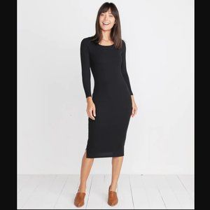 Marine Layer Longsleeve Lexi Midi Dress in Black Rib Size Small Stretch Pullover